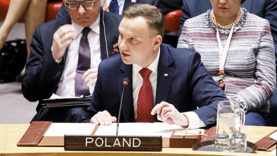 Oficjalnie otwarliśmy dwuletnią obecność Polski w Radzie Bezpieczeństwa ONZ - powiedział w czwartek w Nowym Jorku prezydent Andrzej Duda. Fot. PAP/EPA