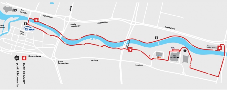 Mapa trasy biegowej zawodów Enea Bydgoscz Triathlon.