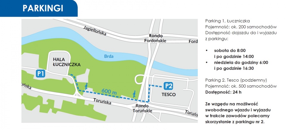 Mapa parkingów podczas zawodów Enea Bydgoscz Triathlon.